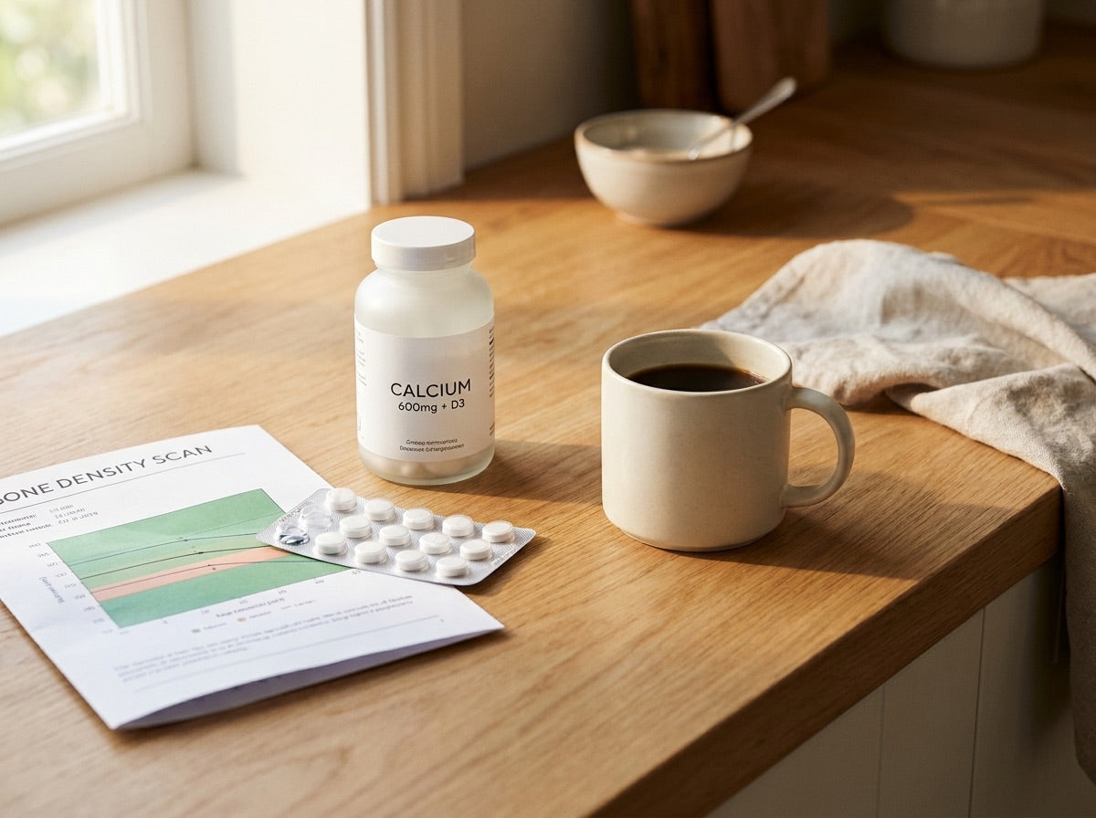 A bone density result letter on a kitchen table